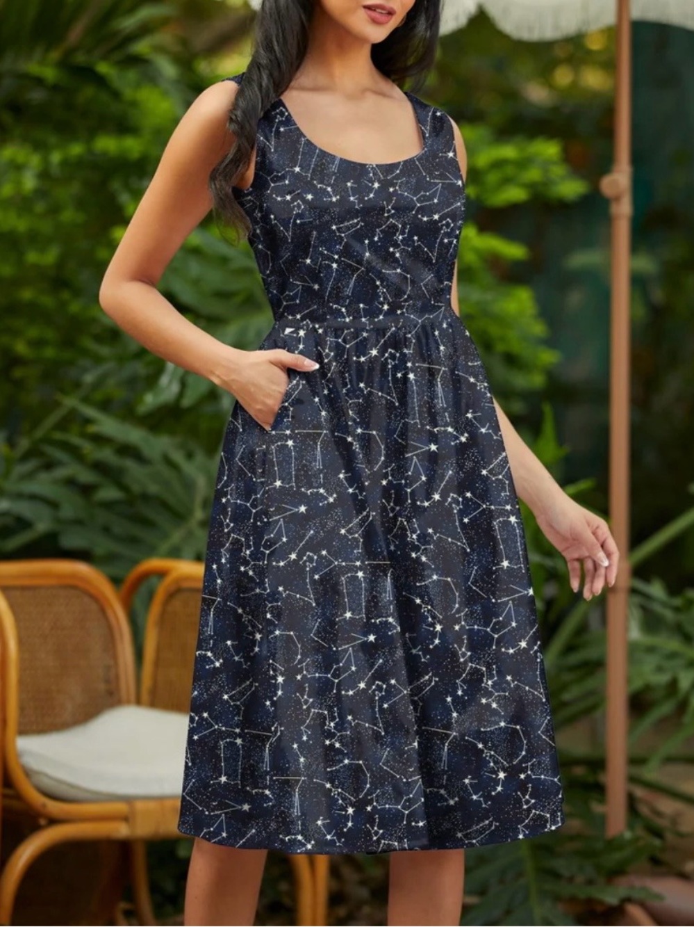 Navy Glow-in-the-Dark Constellation Print Sleeveless Dress - Picture 3 of 12